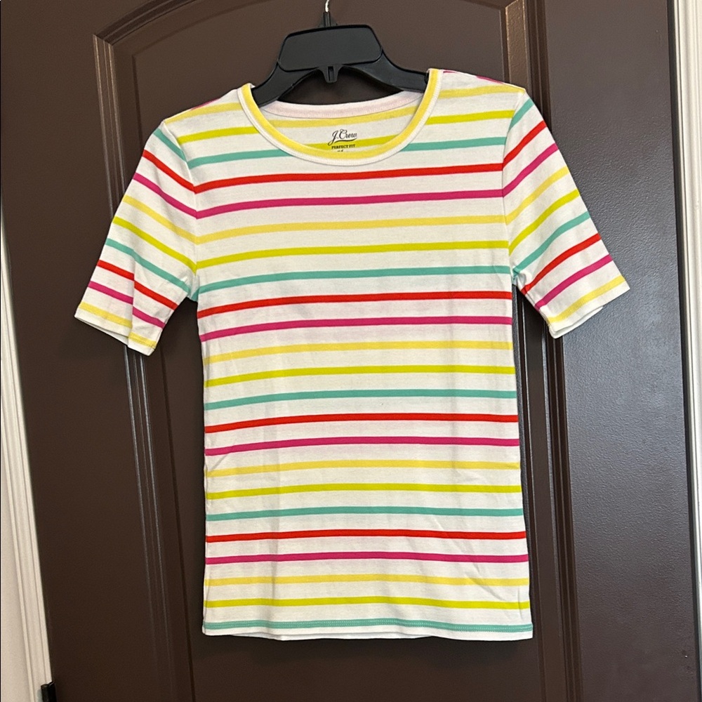 J. Crew Multicolor Striped Perfect Fit Tee Sz Small NWOT